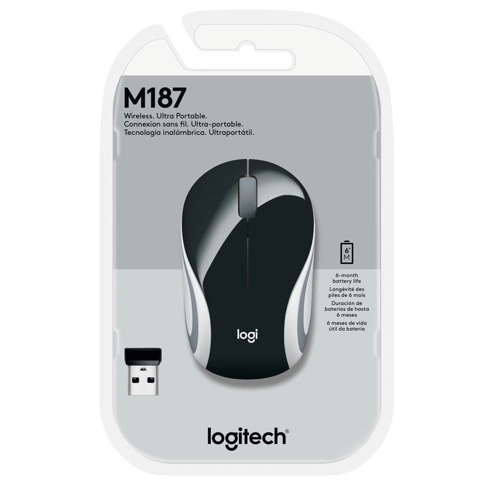 Mini Mouse Sem Fio Logitech M187 Com Receptor Conexão USB e Pilha Inclusa - Preto